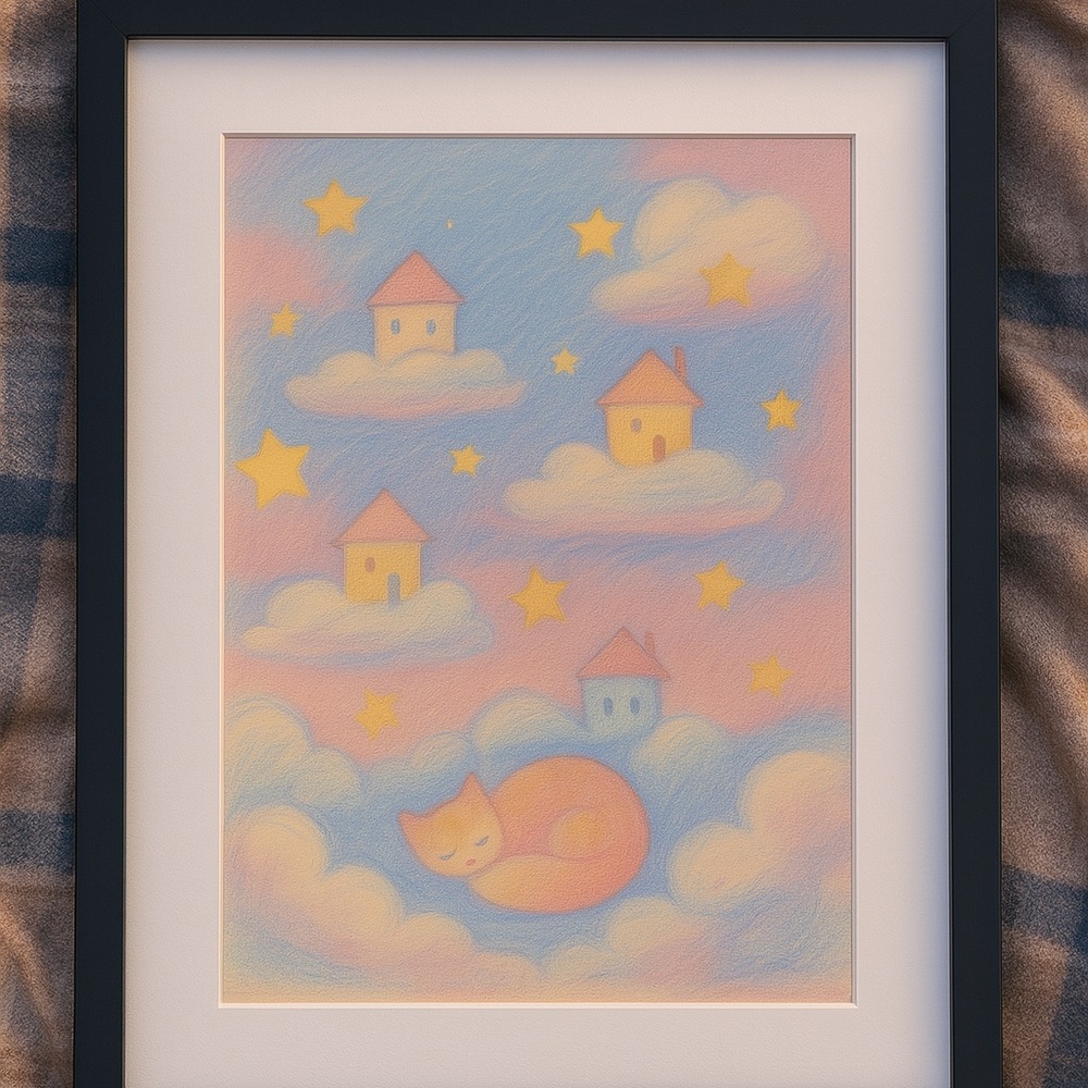 Pastel Cat Cloud Framed Wall Art 16x20 Nursery Cute